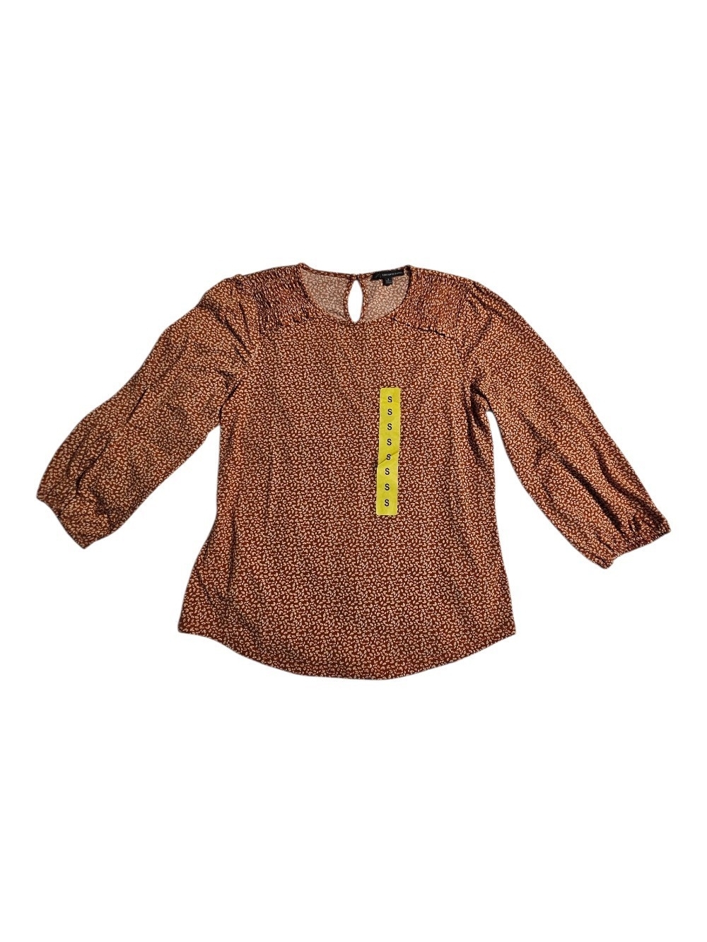 Adrianna Papell Rust Microprint Back Keyhole Blouse